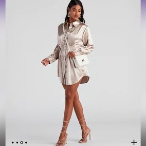 Windsor Satin Button-up Short Dress